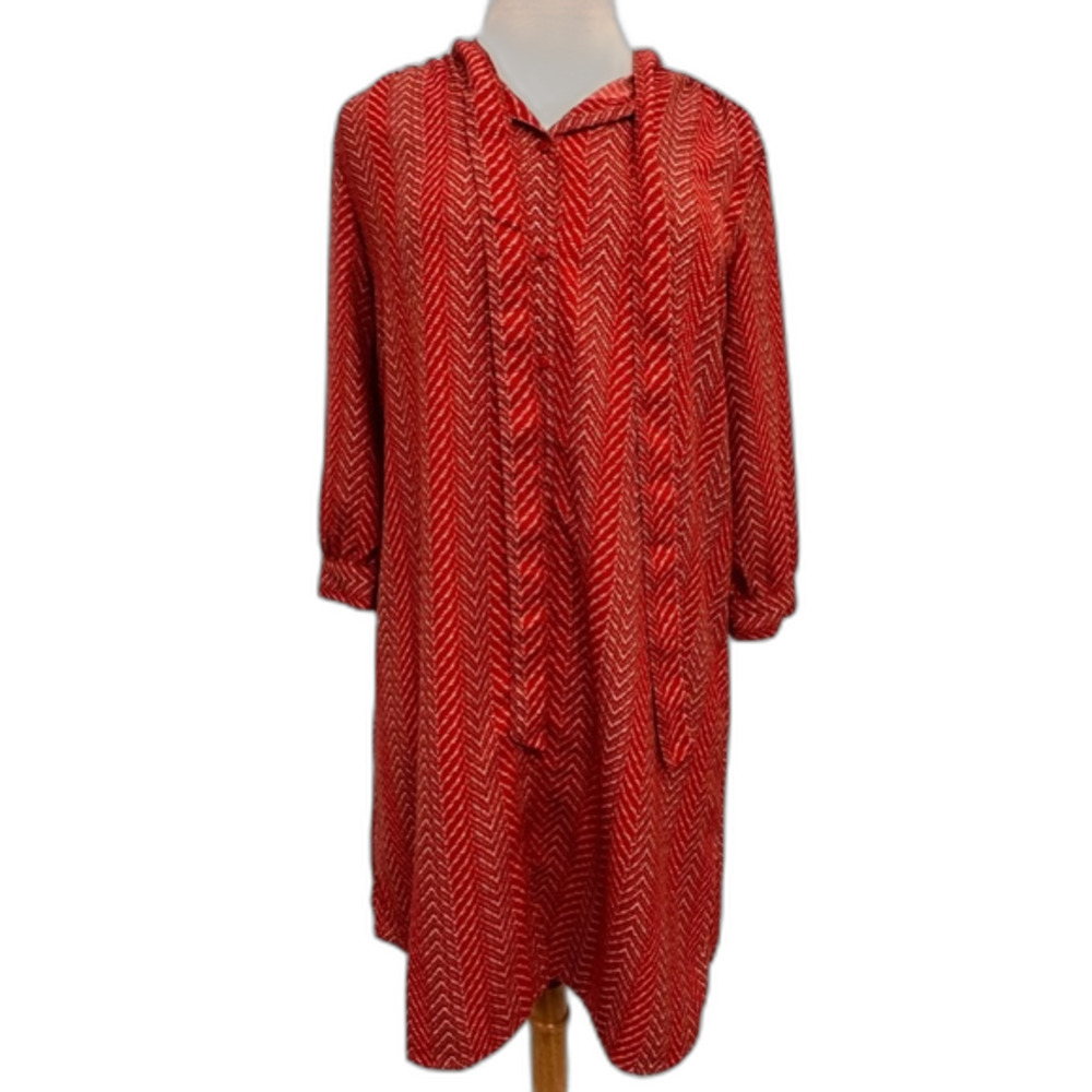 Women’s Only dress midi red sundress chic romantic long sleeve casual size  38